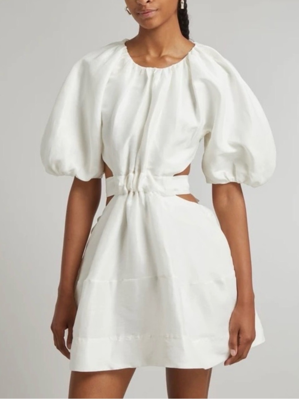 NWT AJE PSYCHEDELIA Ivory Cutout Puff Sleeve Mini Dress Size US 10/AU 14